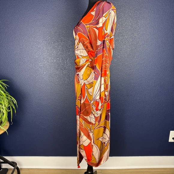 Anthropologie Floral Printed Midi Dress, Orange Tones, Size Large - Picture 7 of 10